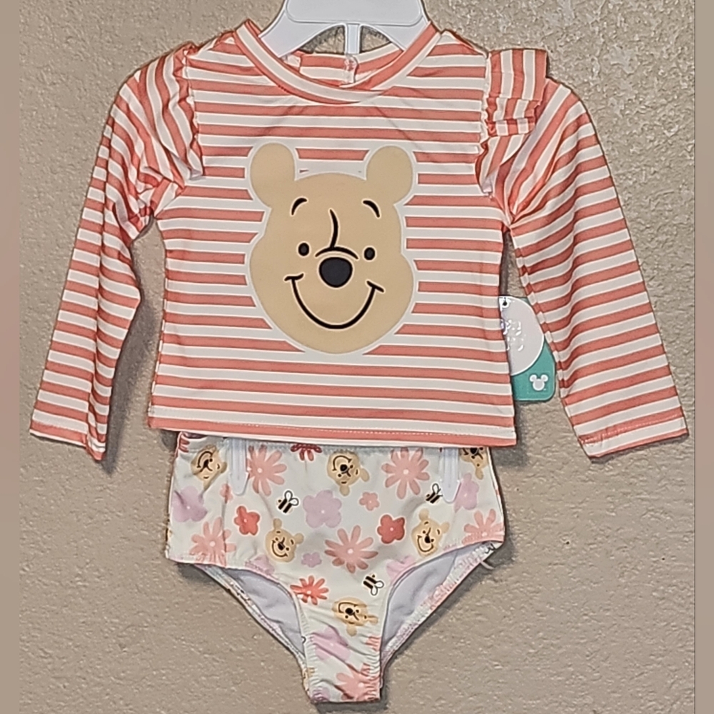 Disney Winnie the Pooh Striped Kids Swim Set - Orange and White